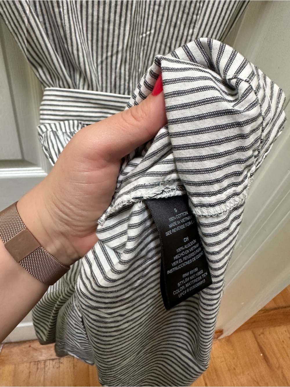 Norma Kamali drop waist Striped Shirt Dress Tie Waist Black White s small collar - Picture 9 of 9